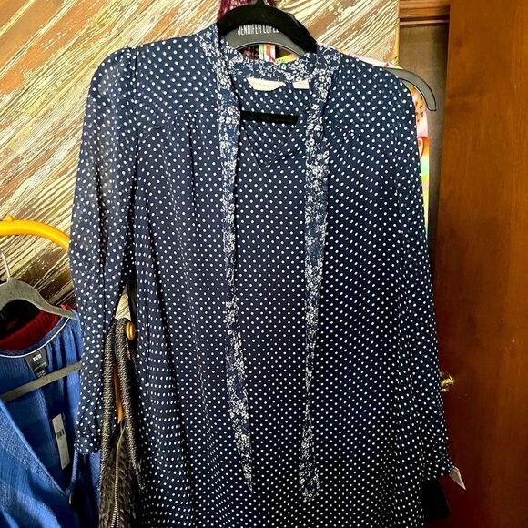 11.1.Tylho blue Isla polka dot tie neck shift dress - Picture 6 of 10